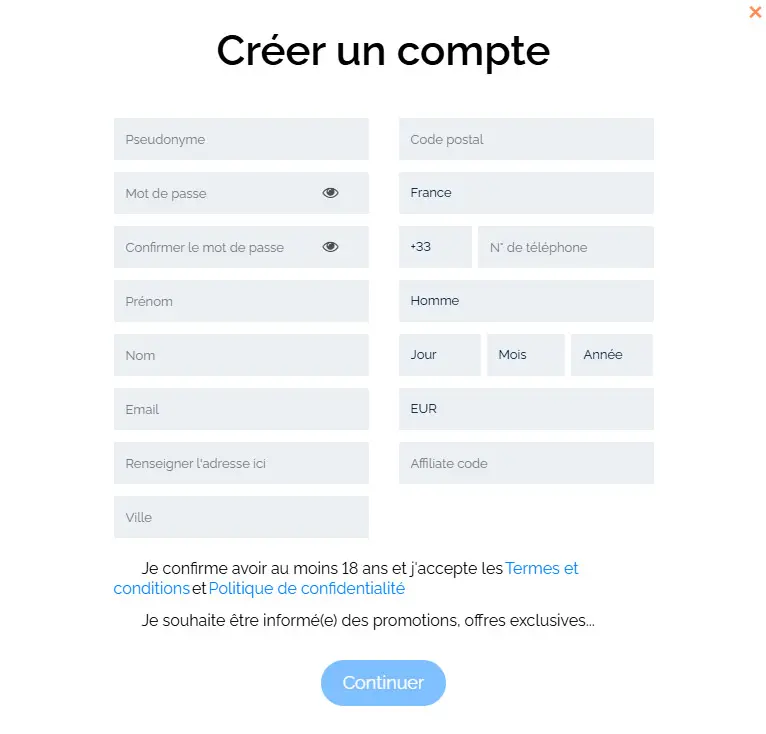 Proceso de registro SPINBOOKIE CASINO