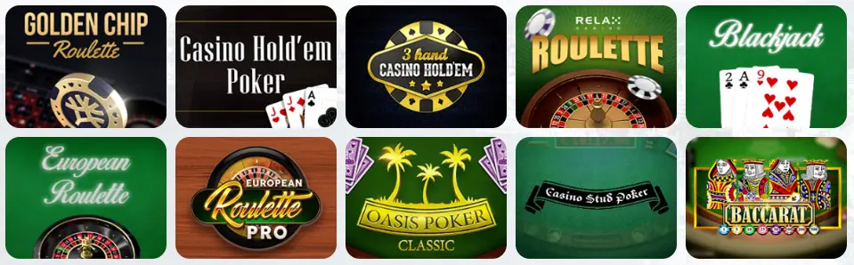 Juegos de mesa en SPINBOOKIE CASINO